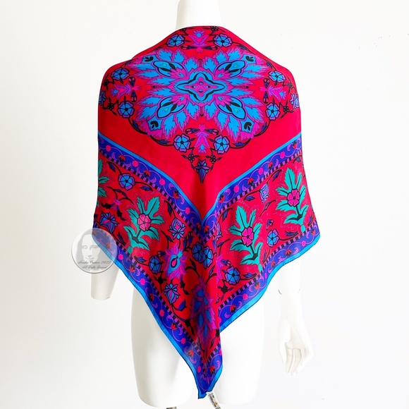 Liz Claiborne Scarf Shawl 100% Silk Bold Abstract Floral Print 34in Vintage - Picture 2 of 5
